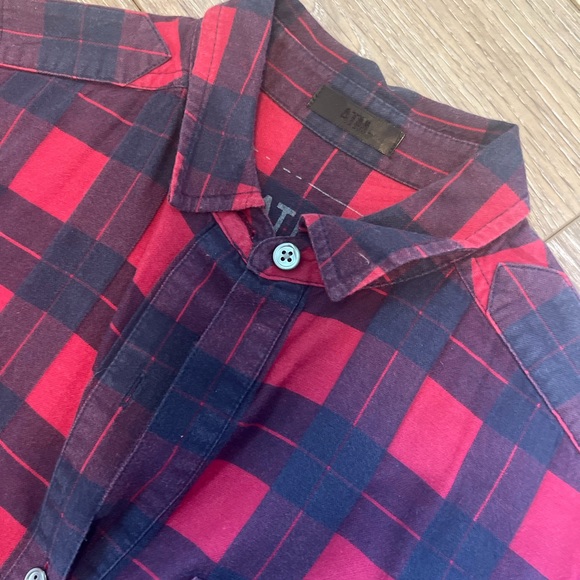 ATM Anthony Thomas Melillo Plaid Flannel Long Sleeve Shirt In Red Black XSmall - Picture 5 of 9